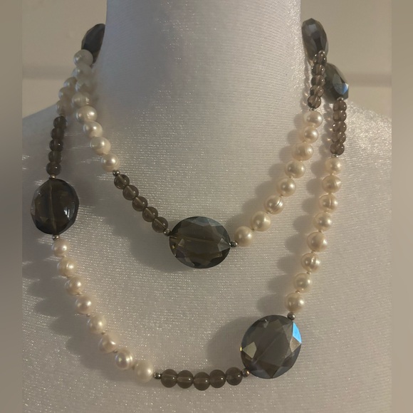 Smoky Quartz Pearl and Sterling Silver Necklace NWT - Picture 3 of 12